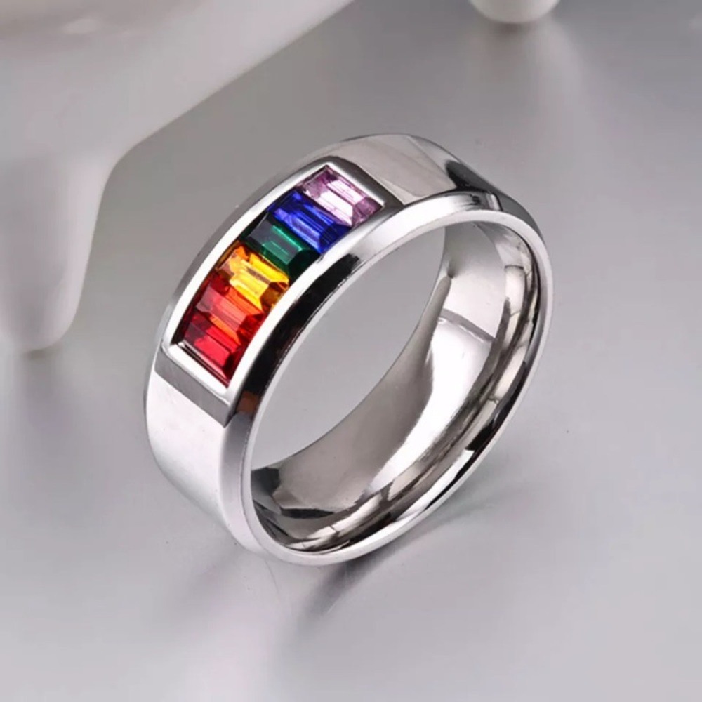 LGBTQ Colorful Rainbow Crystal Ring Band